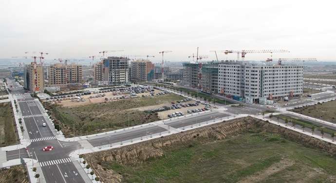 Foto aérea de la construcción de viviendas en Valdebebas, Madrid, en 2012