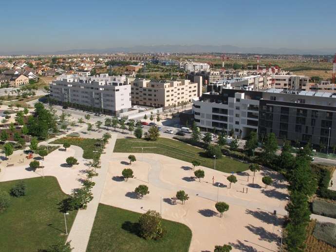 Las Cárcavas: foto aérea. Distrito de Hortaleza. obras en Valdebebas, Madrid a 2013