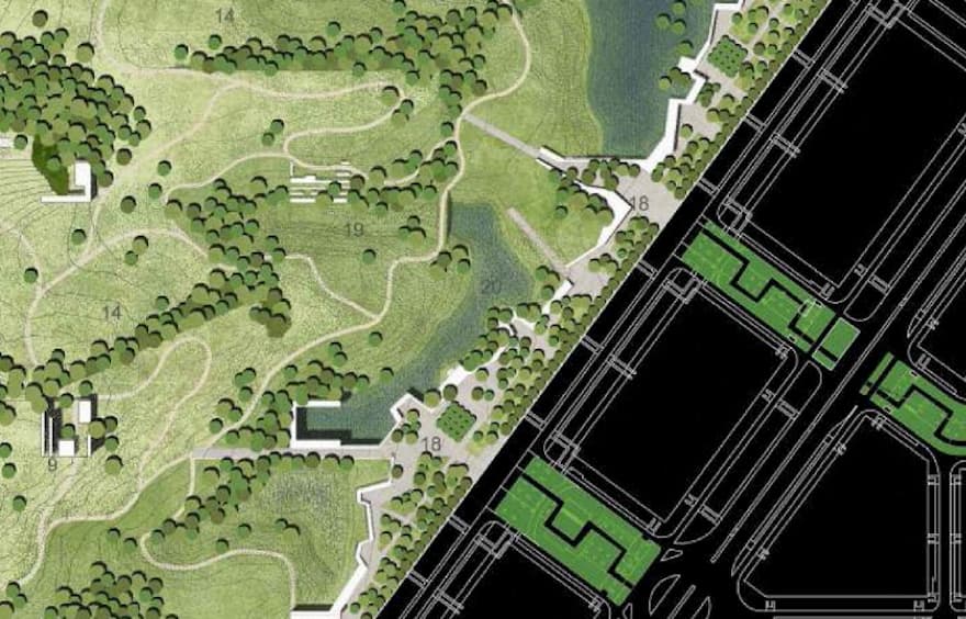 Detalle propuesta ganadora Concurso 2009 con parque lineal urbano e interior más agreste
